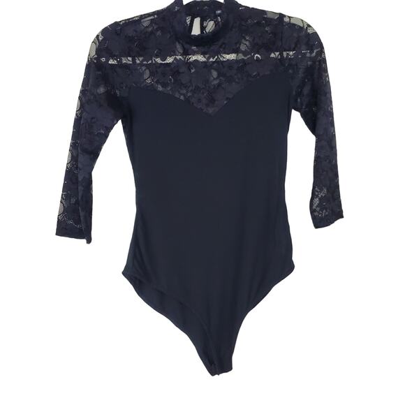FOREVER 21 Black Lace Heart  Shaped Bodice Bodysuit - Picture 1 of 7